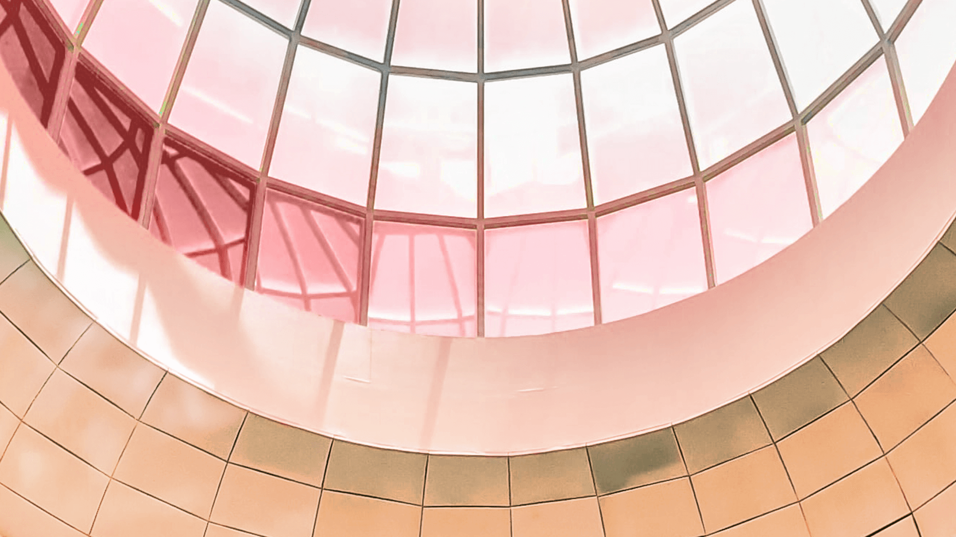 Rosa Glaskuppel eines modernen Gebäudes